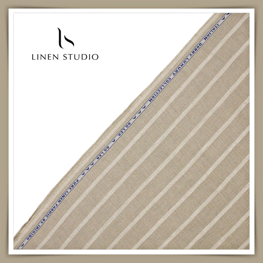 60 Lea European Linen Shirting - Natural Dobby with Stripes (zoom in)