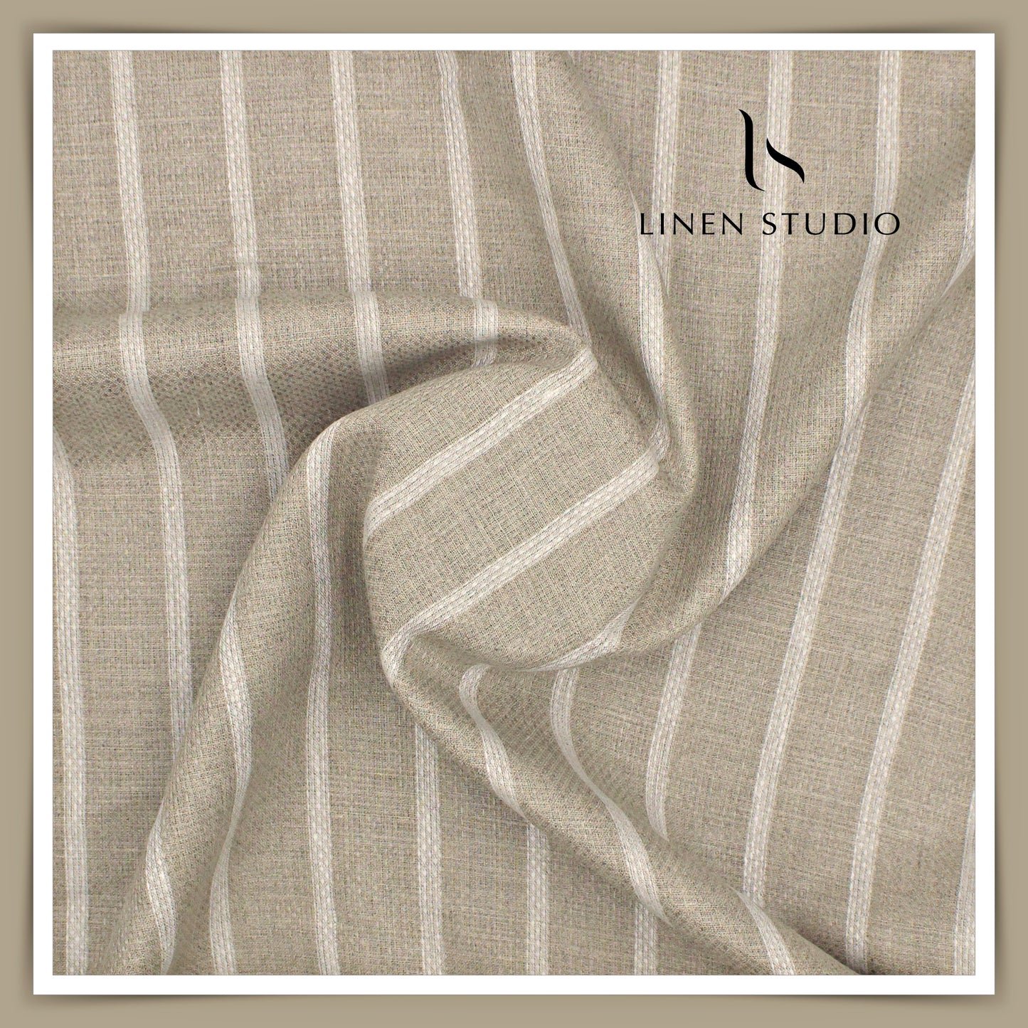 60 Lea European Linen Shirting - Natural Dobby with Stripes (zoom in)