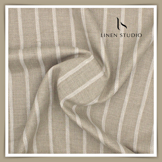 60 Lea European Linen Shirting - Natural Dobby with Stripes (zoom in)