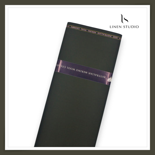 120's Australian Merino Wool STRETCH Suiting by D&J - Darkest Green (NEW) (Italian Designer Collection)