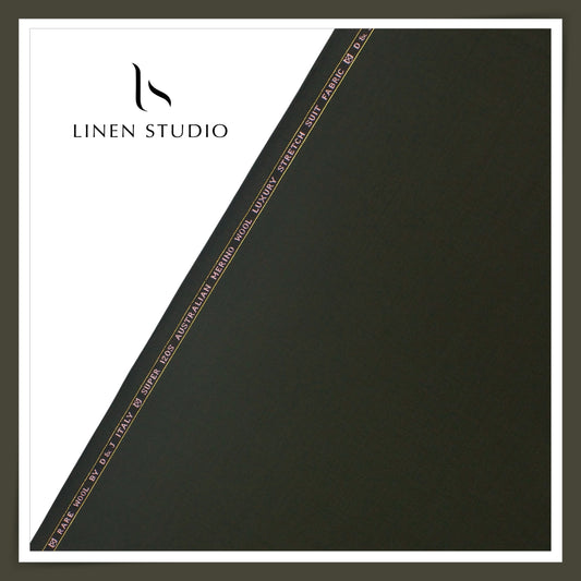 120's Australian Merino Wool STRETCH Suiting by D&J - Darkest Green (NEW) (Italian Designer Collection)