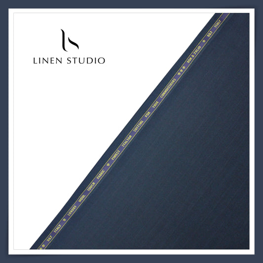 Wool Suiting by D&J - Dark Tuna Blue with Very Subtle Stripes (Zoom In) (NEW)