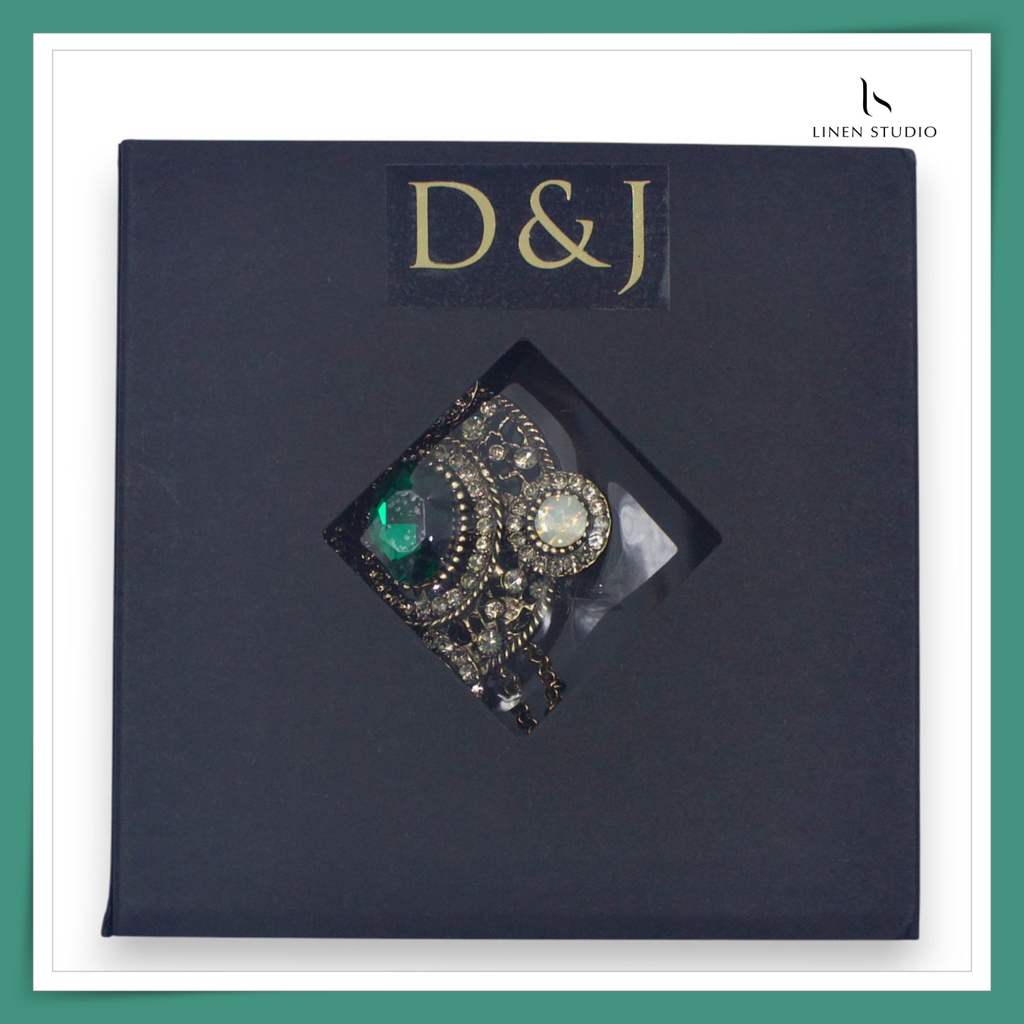 Brooch - Emerald with Metal Flower (NEW)