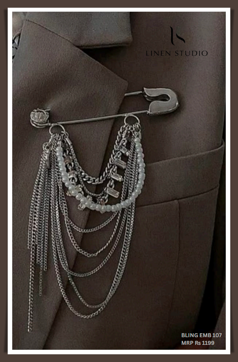 Brooch - Silver Safety Pin with Multiple Hangings (NEW)