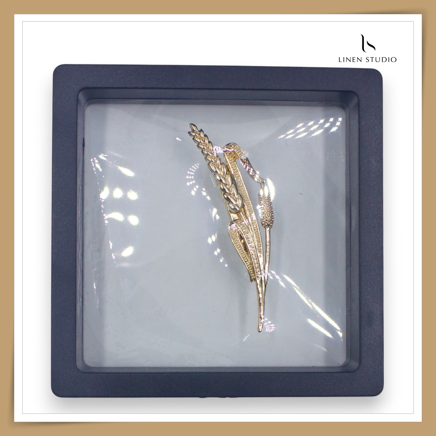 Brooch - Gold Toned Rhinestone Wheat Lapel (NEW)