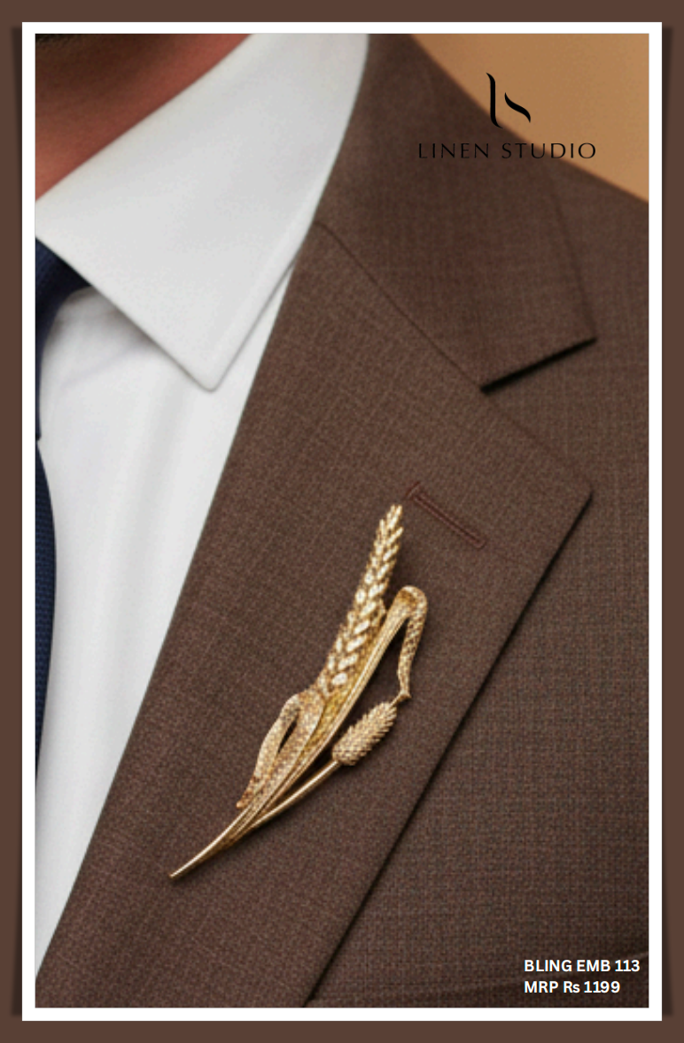 Brooch - Gold Toned Rhinestone Wheat Lapel (NEW)