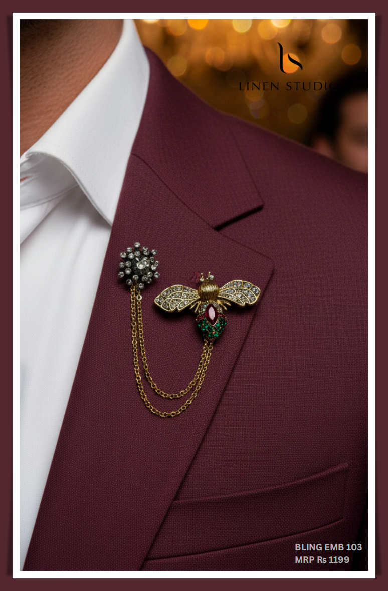 Brooch - Metal Bee and Flower with Hanging Chains (NEW)