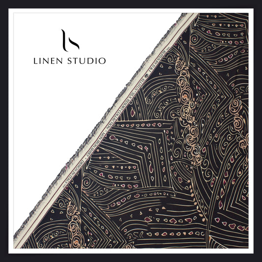 Silk & Giza Cotton Printed Premium Wrinkle Free Shirting by D&J Italy - Midnight Swirl Resort (NEW)