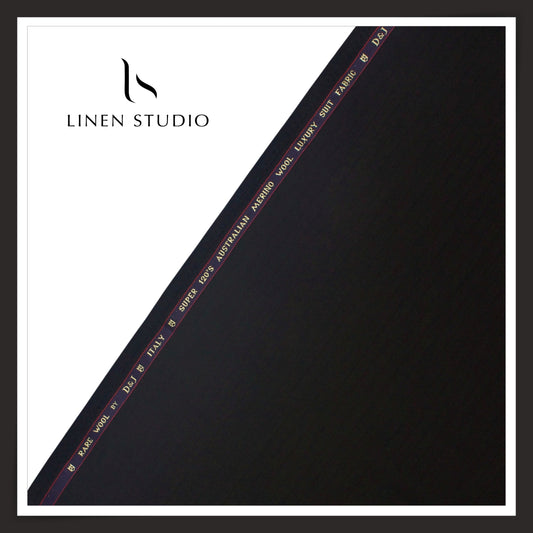 120's Australian Merino Wool Suiting by D&J - Black Textured Stripes (NEW) (Italian Designer Collection)