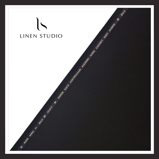 120's Australian Merino Wool Suiting by D&J - Dark Ebony Black (NEW) (Italian Designer Collection)