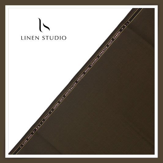 120's Australian Merino Wool STRETCH Suiting by D&J - Dark Wood Brown (NEW) (Italian Designer Collection)