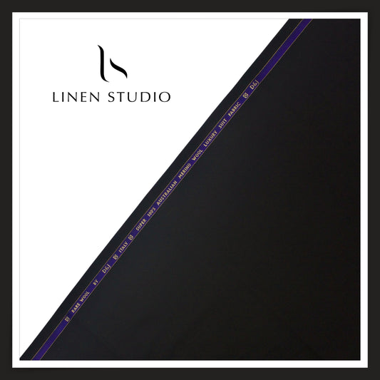 100's Australian Merino Wool Suiting by D&J - Deep Black (NEW) (Italian Designer Collection)