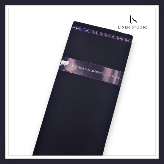 100's Australian Merino Wool Suiting by D&J - Dark Blue Stripes (NEW) (Italian Designer Collection)