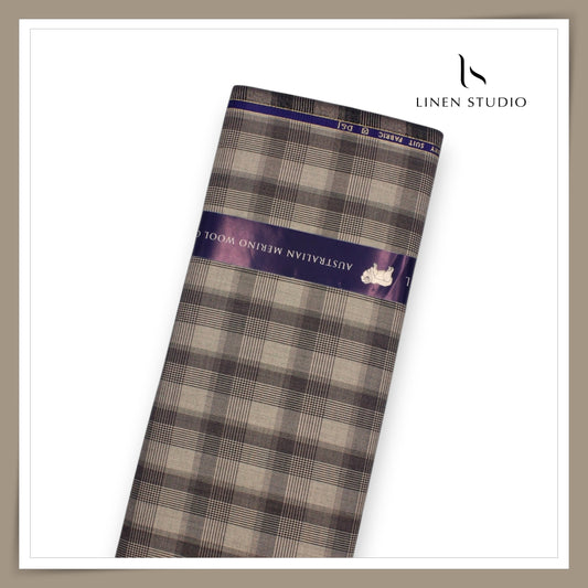 100's Australian Merino Wool Suiting by D&J - Light Brown Checks (NEW) (Italian Designer Collection)