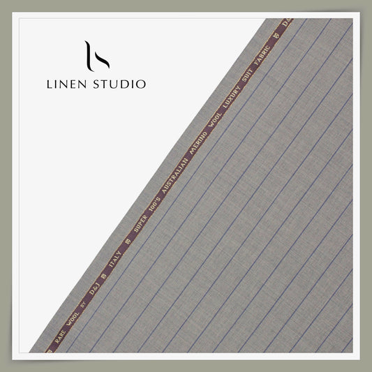 100's Australian Merino Wool Suiting by D&J - Classic Grey with Blue Stripes (NEW) (Italian Designer Collection)