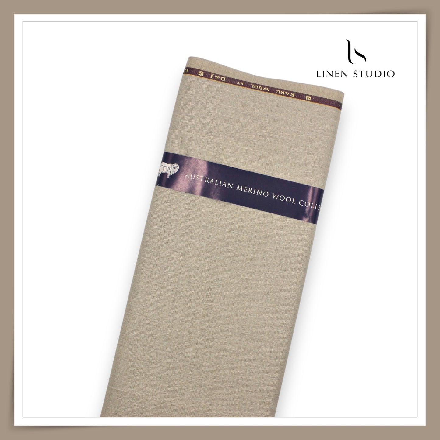 100's Australian Merino Wool Suiting by D&J - Classic Beige with White Stripes (NEW) (Italian Designer Collection)
