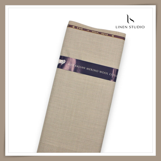 100's Australian Merino Wool Suiting by D&J - Classic Beige with White Stripes (NEW) (Italian Designer Collection)