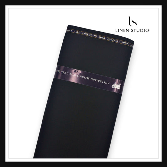 110's Australian Merino Wool STRETCH Suiting by D&J - Black (NEW) (Italian Designer Collection)