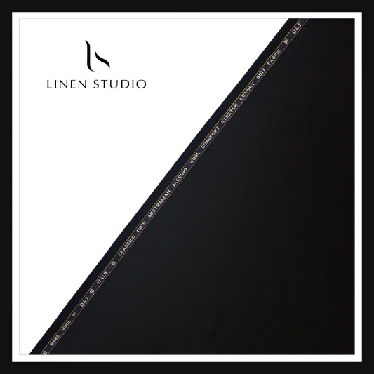 110's Australian Merino Wool STRETCH Suiting by D&J - Black (NEW) (Italian Designer Collection)