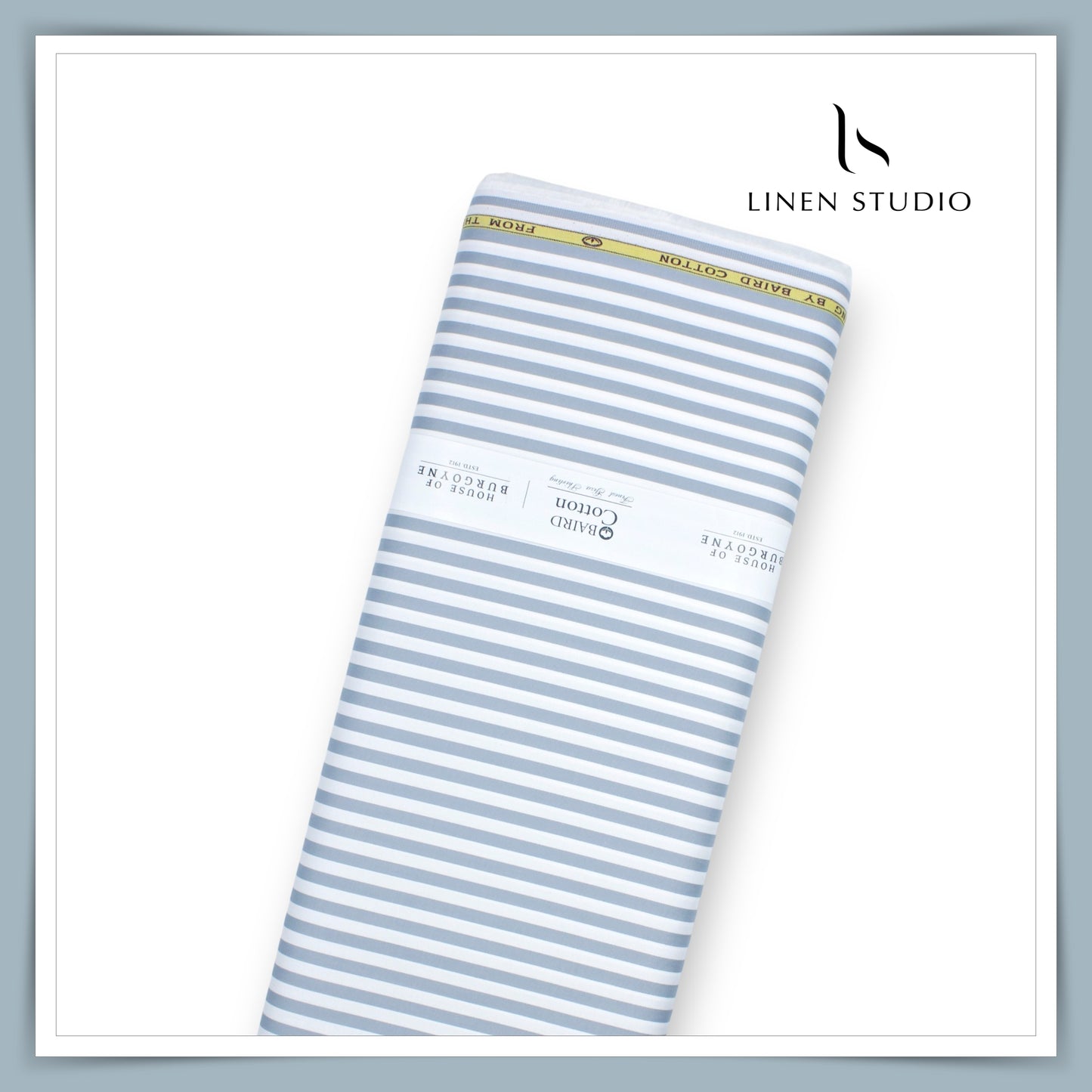 100% Finest Giza Cotton Shirting by Burgoyne - Steel grey Awning Stripes (NEW)