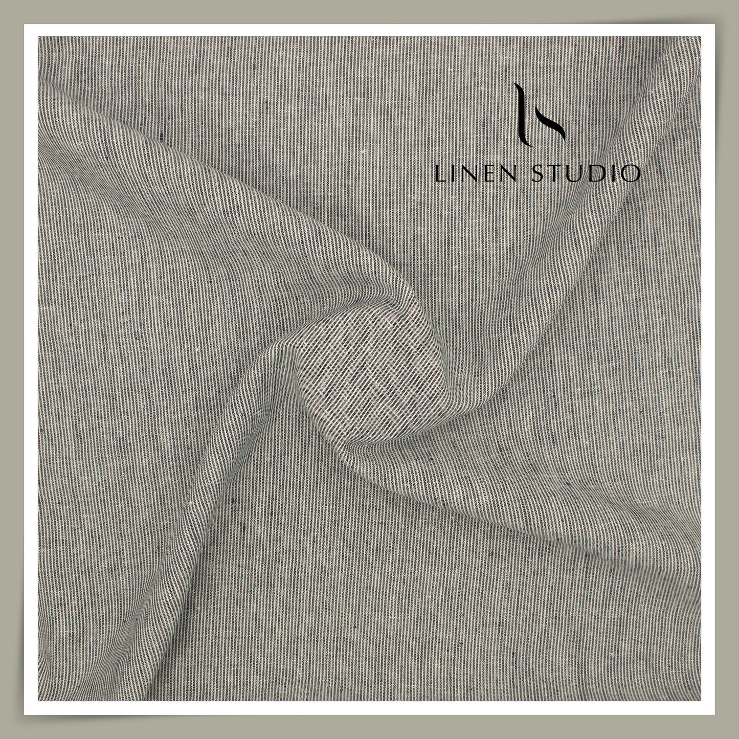 Linen Club 60 Lea Pure Linen Printed Shirting W/O SEL - Fancy Black Stripes (30% SALE) (NEW)