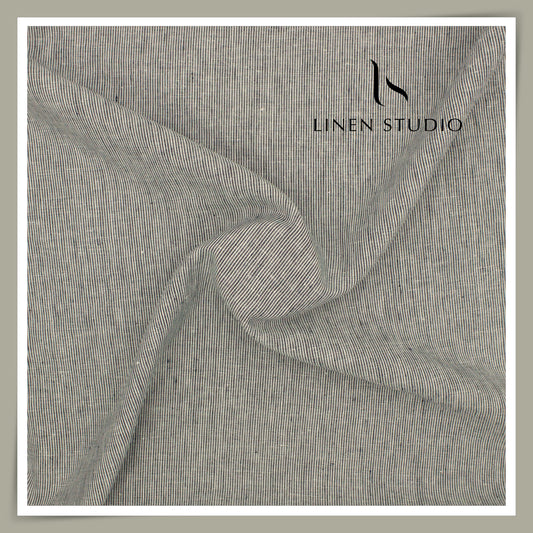 Linen Club 60 Lea Pure Linen Printed Shirting W/O SEL - Fancy Black Stripes (30% SALE) (NEW)