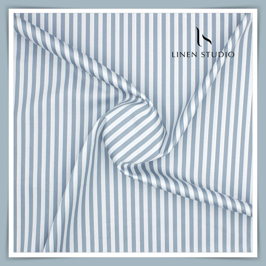 100% Finest Giza Cotton Shirting by Burgoyne - Steel grey Awning Stripes (NEW)
