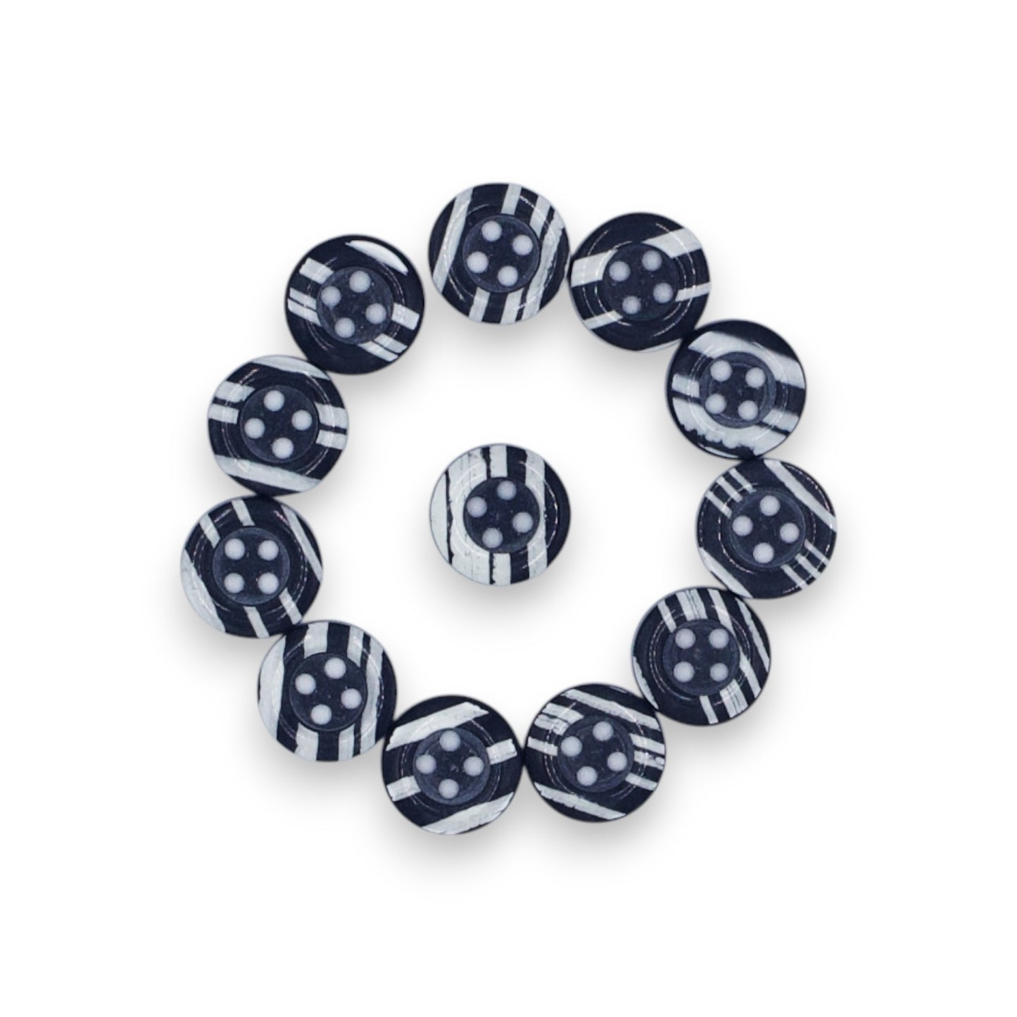 Round Rim 4 Hole Dark Blue with White Dual Colour Fancy Shirt Buttons