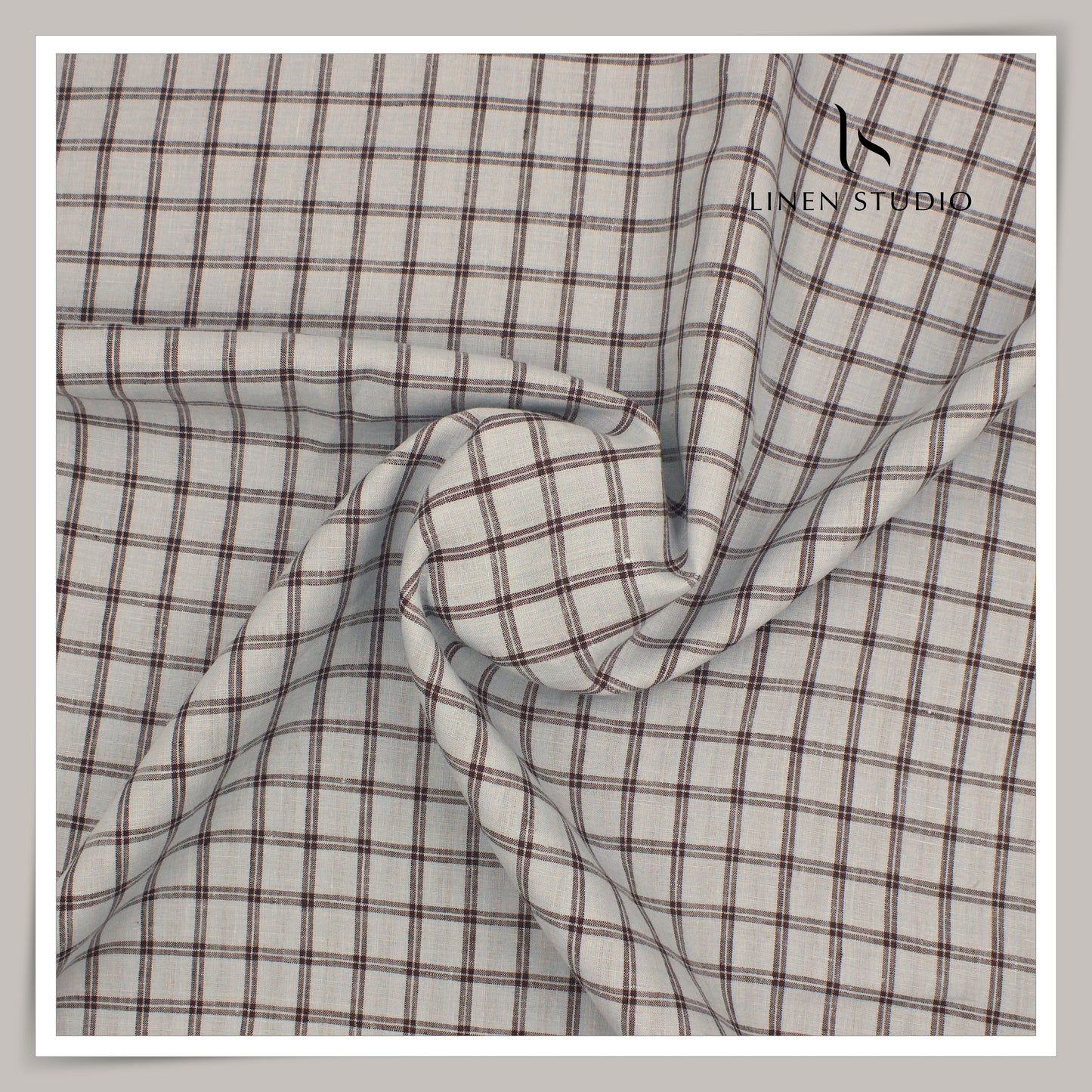 70 Lea Pure Linen Shirting by Linen Fiesta - Bluish Grey Checks (60% SALE) (NEW)
