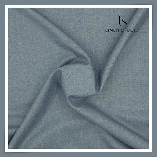 110's Poly Wool Suiting by Georgia Gullini Italy - Steel Blue Checks (Last few mtrs) (NEW)
