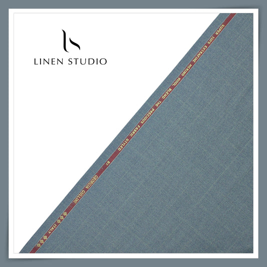 110's Poly Wool Suiting by Georgia Gullini Italy - Steel Blue Checks (Last few mtrs) (NEW)