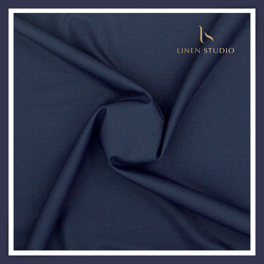 100's Poly Wool Suiting by Georgia Gullini Italy - Dark Textured Blue (Last few mtrs) (NEW)