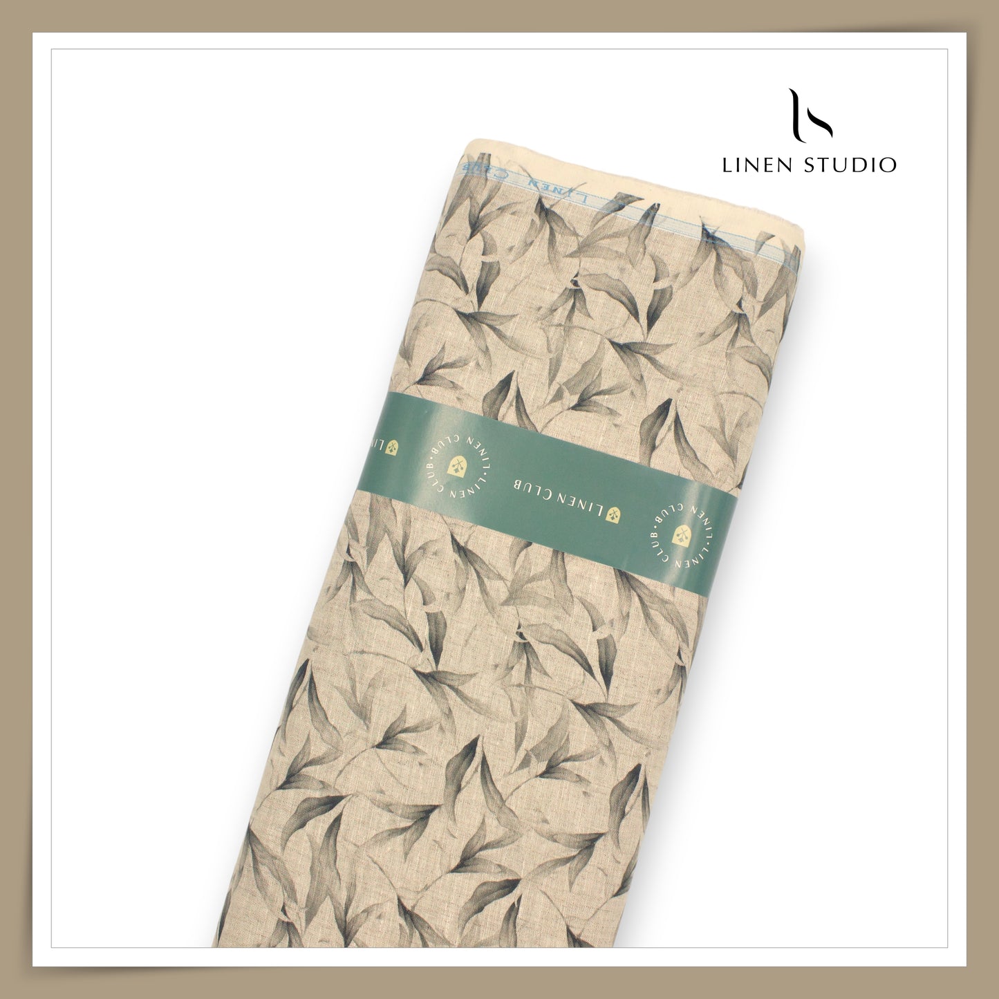 Linen Club 70 Lea Pure Linen Printed Shirting - Natural with Grey/Green Dalam (NEW)