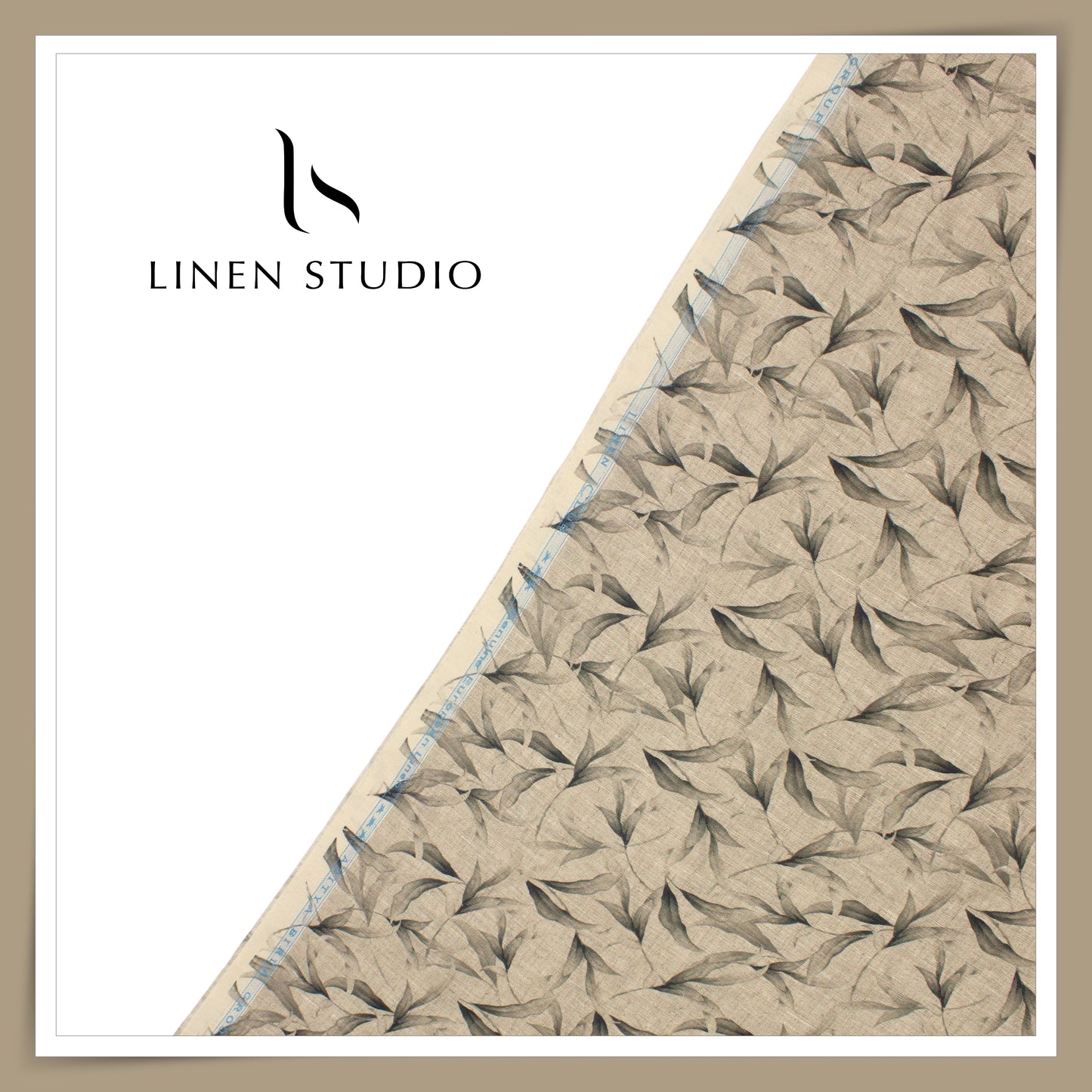 Linen Club 70 Lea Pure Linen Printed Shirting - Natural with Grey/Green Dalam (NEW)