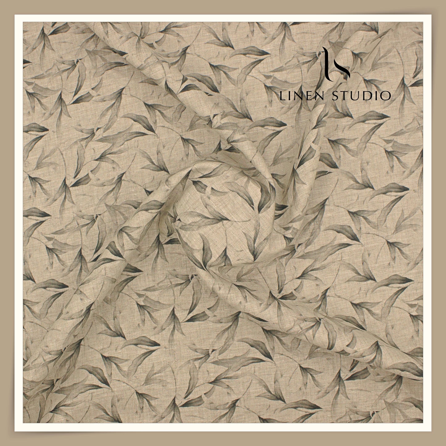 Linen Club 70 Lea Pure Linen Printed Shirting - Natural with Grey/Green Dalam (NEW)