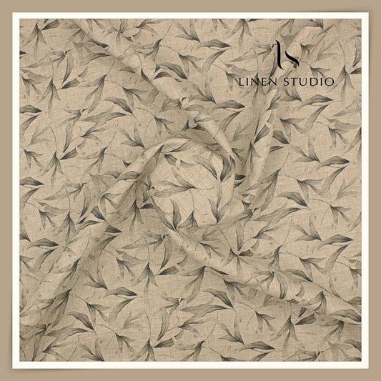 Linen Club 70 Lea Pure Linen Printed Shirting - Natural with Grey/Green Dalam (NEW)