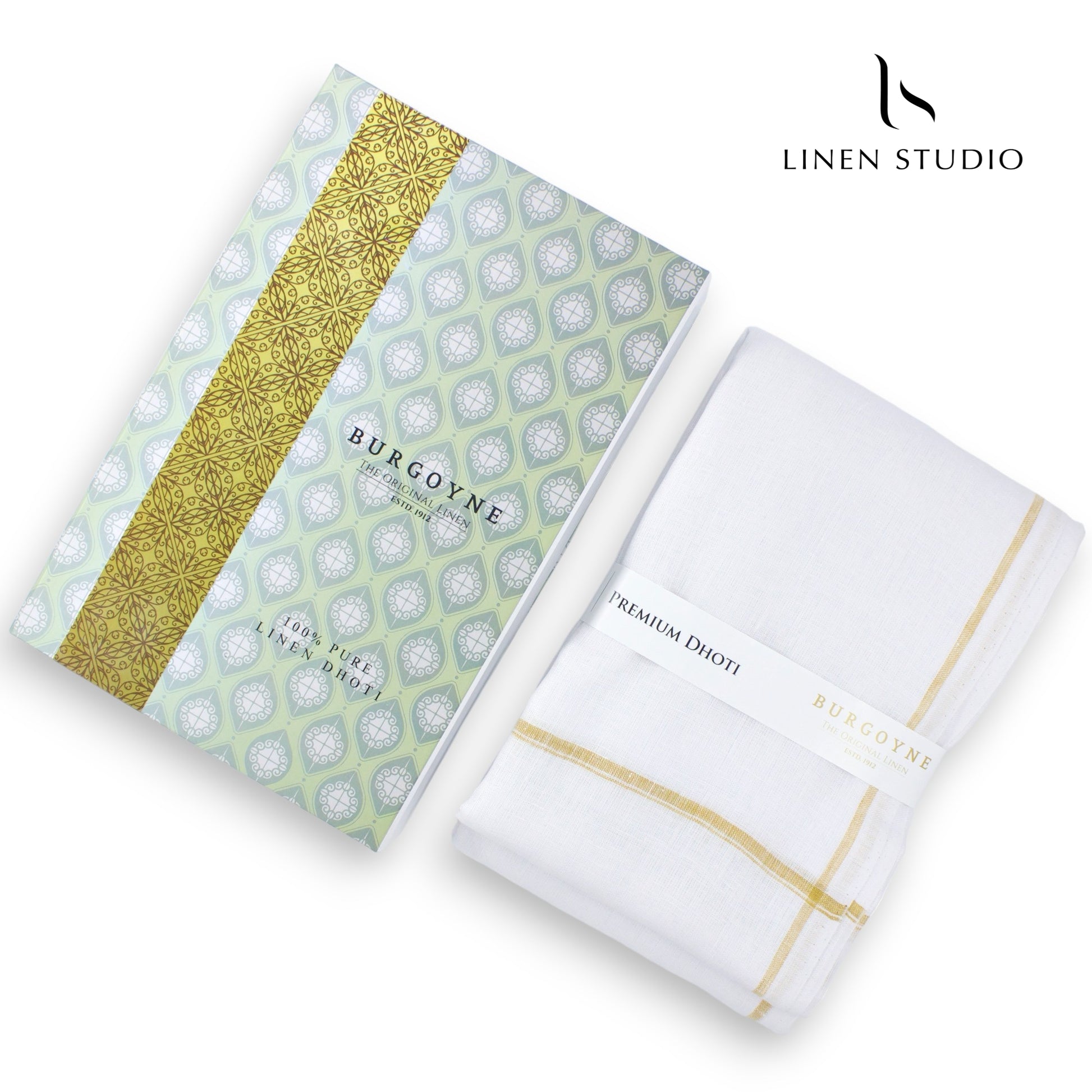 Gold Thin Border - Pure Linen Dhoti By Burgoyne - Linen Studio