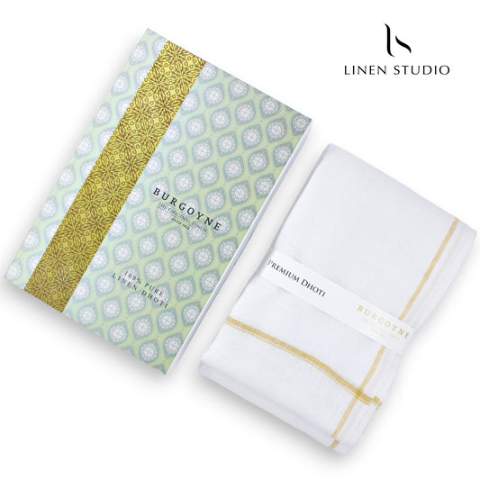 Gold Thin Border - Pure Linen Dhoti By Burgoyne - Linen Studio