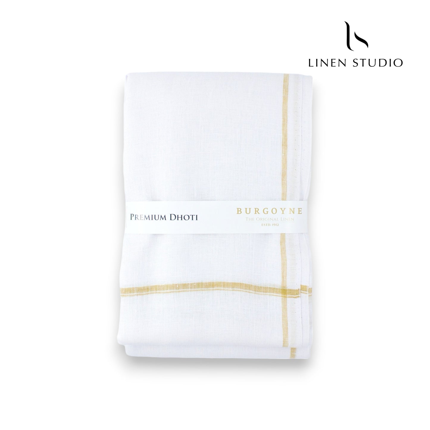 Gold Thin Border - Pure Linen Dhoti By Burgoyne - Linen Studio