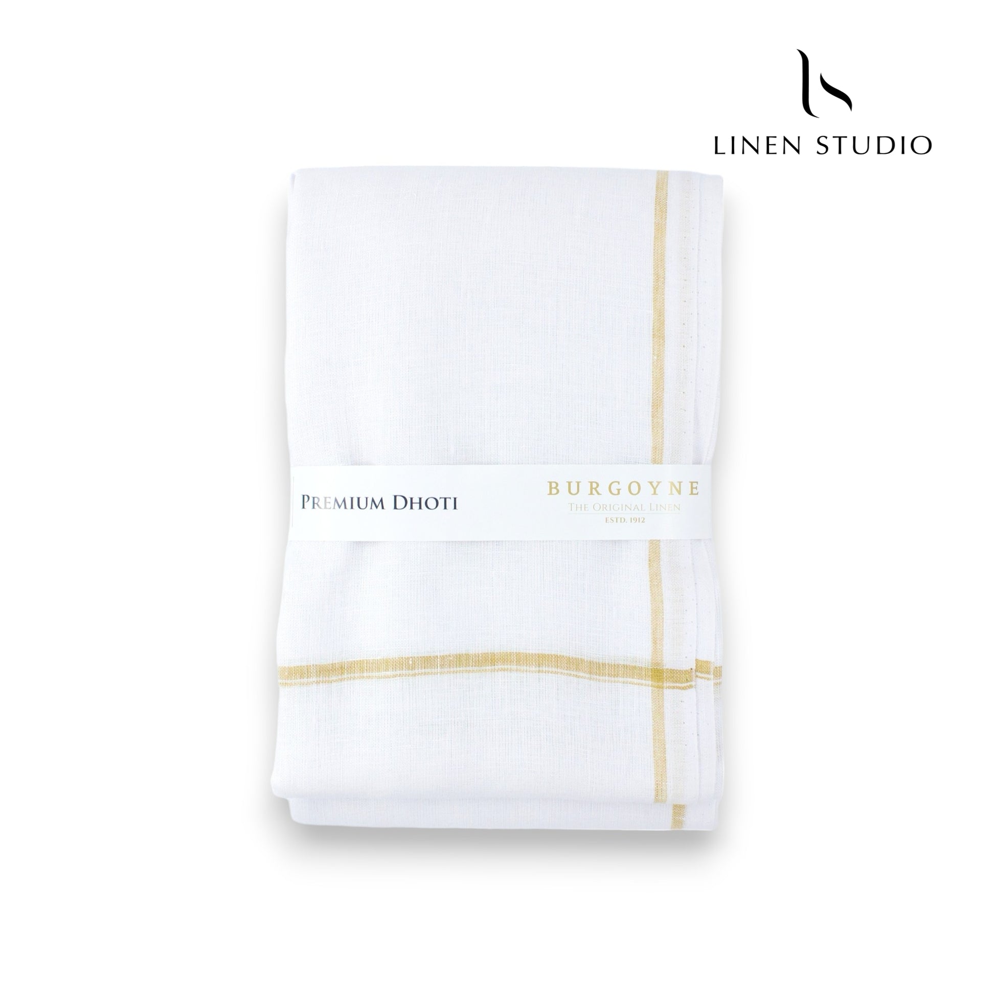 Gold Thin Border - Pure Linen Dhoti By Burgoyne - Linen Studio