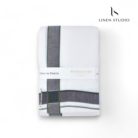 Green Border - Pure Linen Dhoti by Burgoyne - Linen Studio