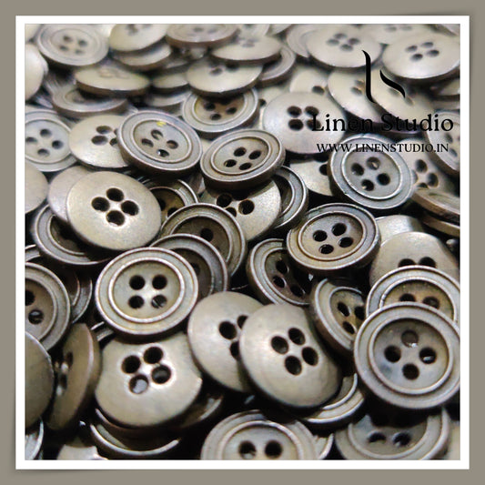 Round Rim 4 Hole Metal Shirt Buttons - Grey 18L 10g LF
