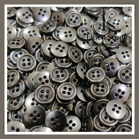 Round Rim 4 Hole Metal Shirt Buttons - GunMetal 16L 50g LF