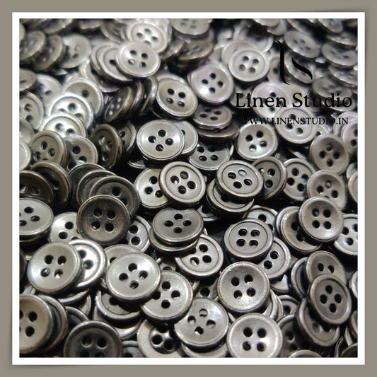 Round Rim 4 Hole Metal Shirt Buttons - GunMetal 16L 5g LF