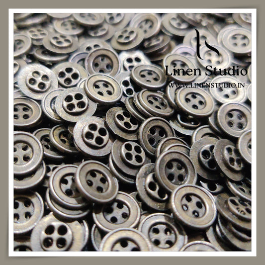 Round Rim 4 Hole Metal Shirt Buttons - GunMetal 16L 5g LF(1)