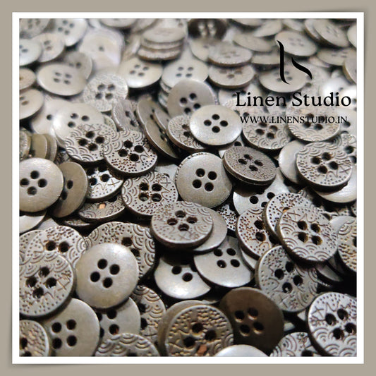 Round Rim 4 Hole Metal Shirt Buttons - GunMetal 18L 30g LF