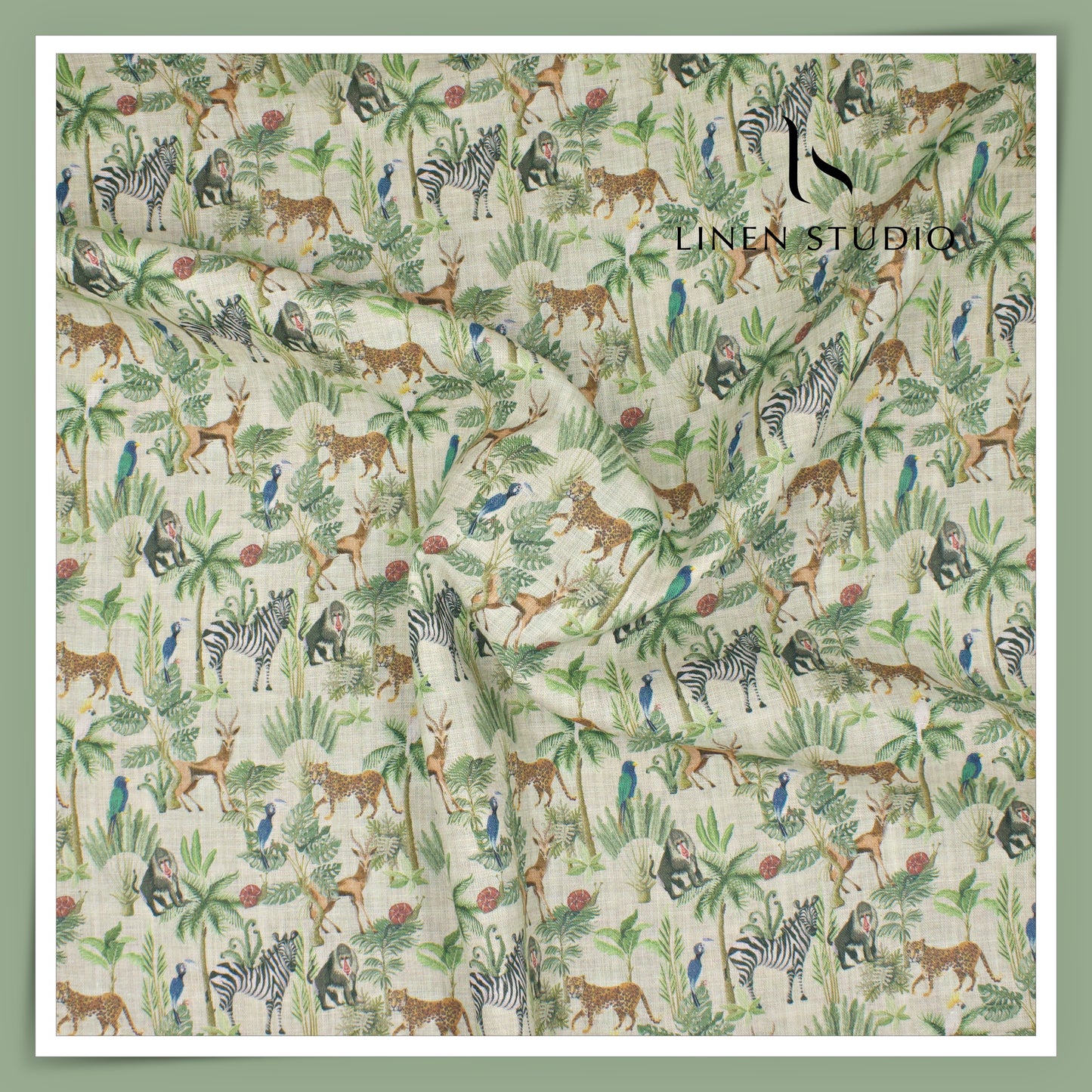 Linen Club 60 Lea Pure Linen Printed Shirting W/O SEL - Jungle Book (30% SALE) (Last Pc)