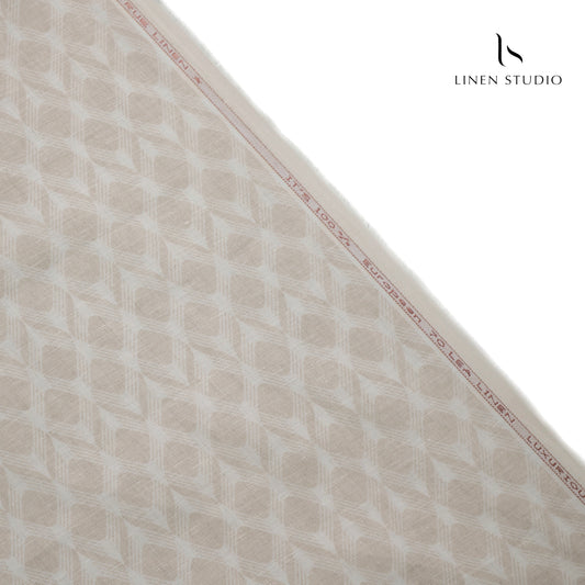 True Linen 60 Lea European Linen Printed Shirting - Natural Diamond