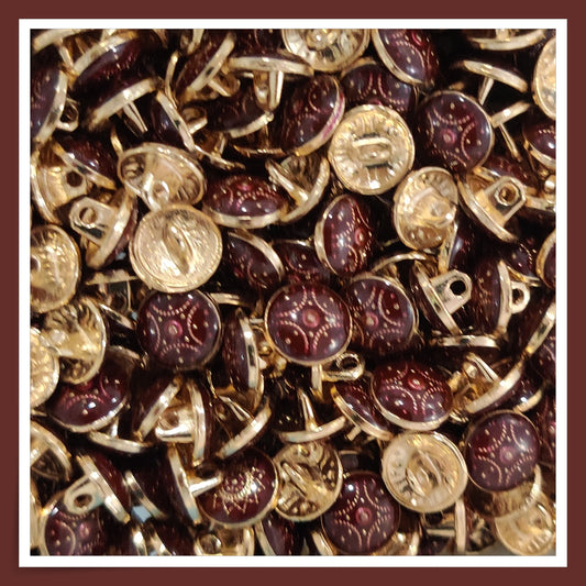 Textured Enamel Designer Metal Buttons - Ludo Maroon (NEW)