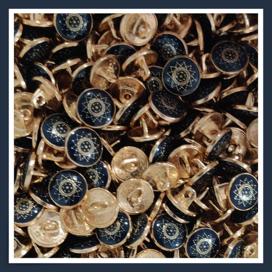 Textured Enamel Designer Metal Buttons - Star Blue (NEW)